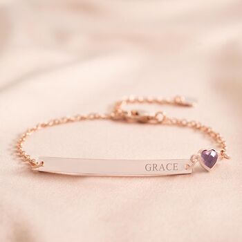 Heart Birthstone And Bar Personalised Bracelet, 5 of 12