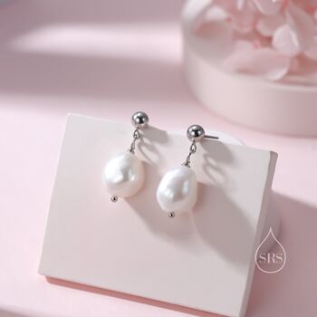 Genuine Fresh Water Pearls Drop Stud Earrings, 4 of 12