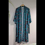 Crane Dance Teal Long Kimono ~ Japanese Inspired Bird And Flower Print Robe, thumbnail 5 of 11