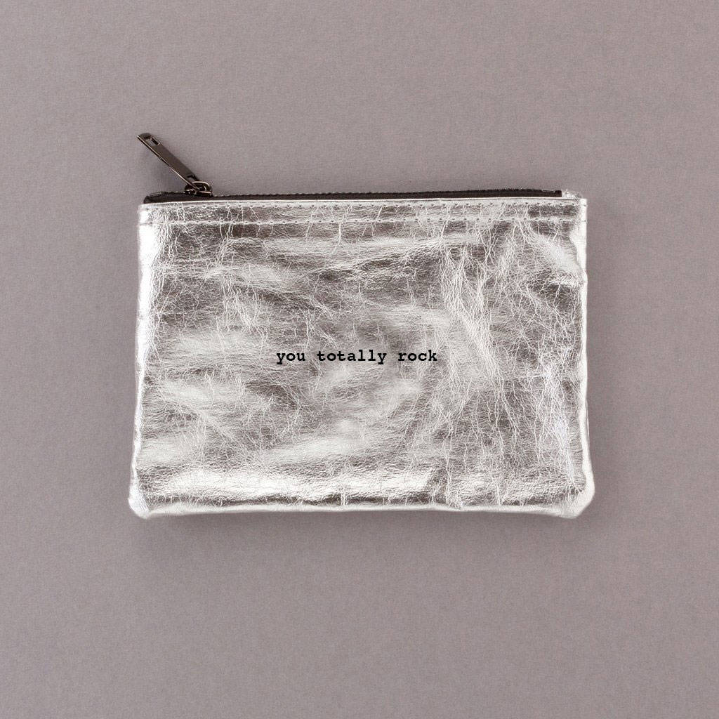 'You Totally Rock' Silver Zipper Pouch Bag, 1 of 3