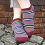 Block Stripe And Multistripe Burgundy Men's Trainer Socks, thumbnail 2 of 6