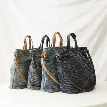 Fair Trade Woven Cotton Leather Double Handle Handbag, 8 of 9
