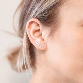 Personalised Sterling Silver Leaf Climber Earrings, 2 of 4