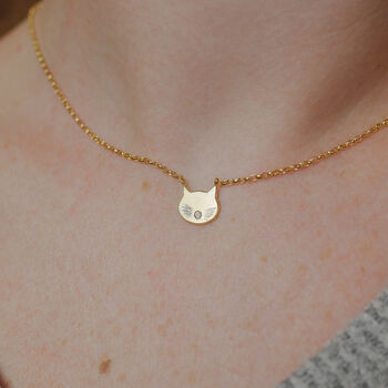 Cat Face Necklace With White Sapphire Nose, 3 of 3