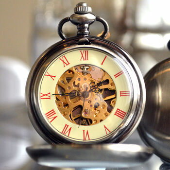 Engraved Mechanical Pocket Watch With Magnified Lid, 2 of 2