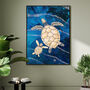 Gold Blue Alcohol Ink Turtle Wall Art Print, thumbnail 1 of 4