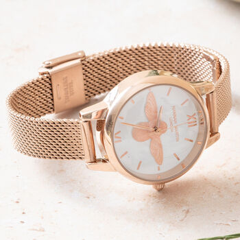 Personalised Rose Gold Plated Bee Watch With White Face, 2 of 10