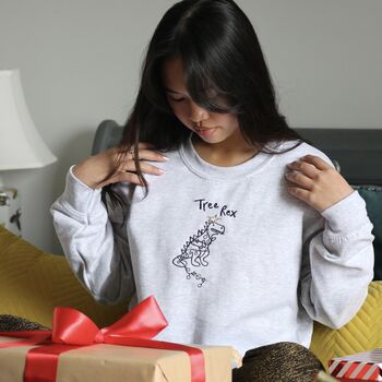 Embroidered Christmas Tree Rex Sweater, 3 of 7