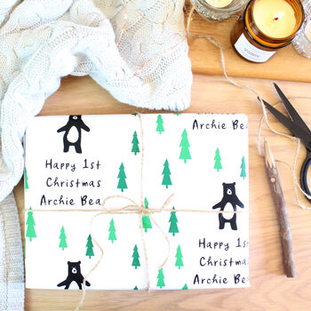 Babies 1st Christmas, Woodland Personalised Gift Wrap, 2 of 3