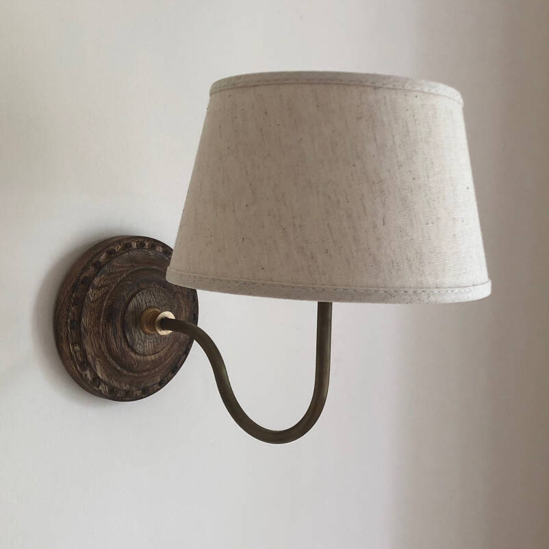 Pair Of Round Wooden Wall Lights With Shades By Victoria Jill