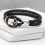 Men's Leather And Rhodium Skull Bracelet, thumbnail 1 of 4