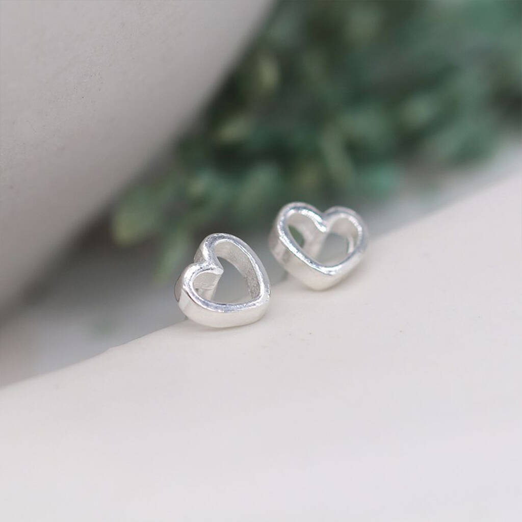 Tiny Heart Stud Earrings In Sterling Silver, 1 of 11