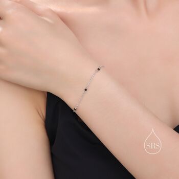 Sterling Silver 2mm Black Spinel Beaded Satellite Chain Bracelet, 4 of 12