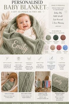 Personalised Baby Blanket Embroidered With Name Soft Customised Blanket For Newborn Baby Girl Cot And Pram Blanket Baby Girl Present 100x80cm, 5 of 12