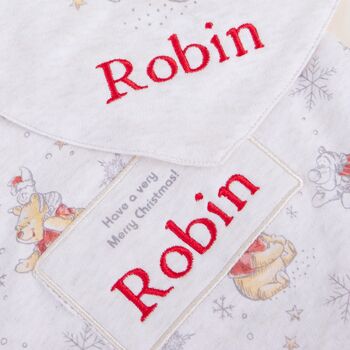 Personalised Winnie The Pooh Christmas Baby Outfit Set, 3 of 4
