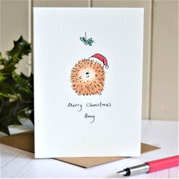 Personalised Christmas Hedgehog Handmade Card, 3 of 4