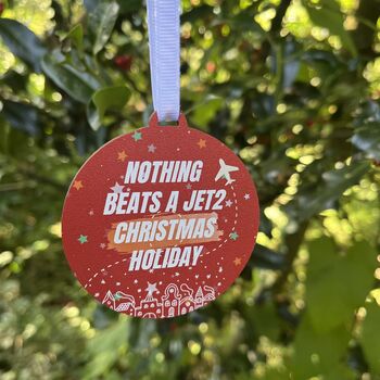 Jet2 Holiday Inspired Wooden Christmas Decoration, 2 of 2