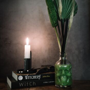 Floral Green Dried Reed Diffuser With Skull Bottle, 4 of 6