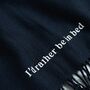 Personalised Navy Tassled Scarf With Customisable Slogan, thumbnail 2 of 4