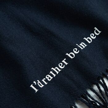 Personalised Navy Tassled Scarf With Customisable Slogan, 2 of 4