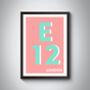 E12 Newham, Redbridge Typography Postcode Print, thumbnail 9 of 10