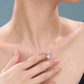 Sterling Silver Moonstone Wave Pendant Necklace, 7 of 12