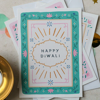 Set Of Four Hand Finished Sparkly Diwali Cards, 4 of 7