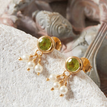 Green Peridot Pearl Gold And Silver Stud Drop Earrings, 8 of 11