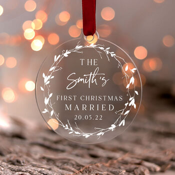 First Christmas Married Bauble Personalised Couple Gift, 5 of 10
