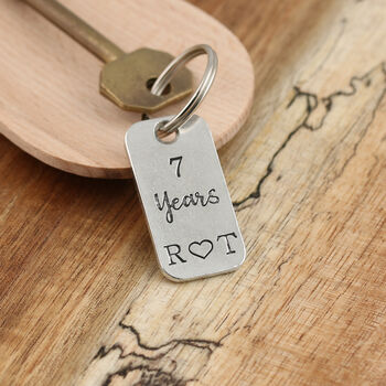 7th Anniversary Couples Gift Milestone Year Keyring, 6 of 8