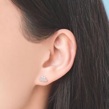 Sterling Silver Mismatched Plane And Cloud Stud Earrings, 2 of 11