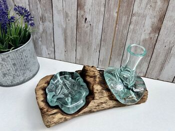 Molten Glass Mini Vase And Tealight Set On Teak Root Base, 9 of 12