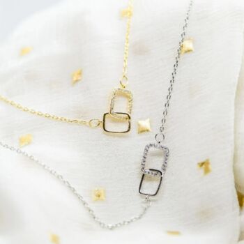 925 Silver Square Interlocking Zircon Square Necklace, 2 of 3