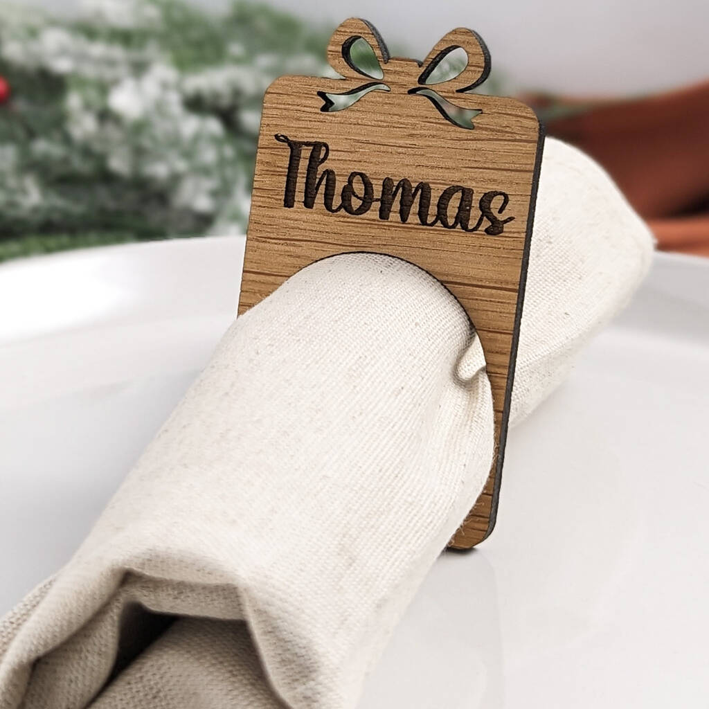 Personalised Wooden Napkin Rings Christmas Napkin, 1 of 9