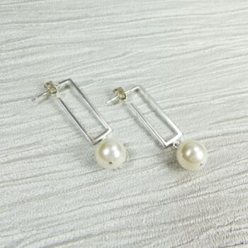 Rectangle And Pearl Earrings, 2 of 3