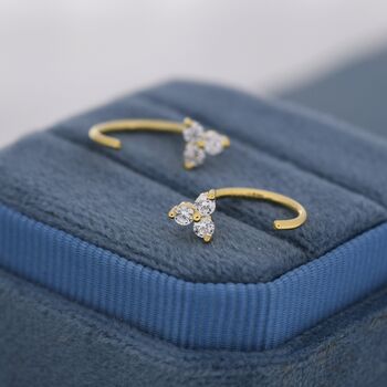 Sterling Silver Three Cz Trinity Threader Hoop Earrings, 7 of 11