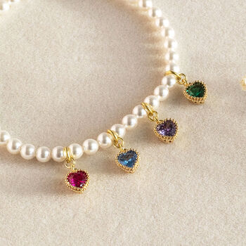 Pearl Bracelet With Family Birthstone Hearts, 7 of 11