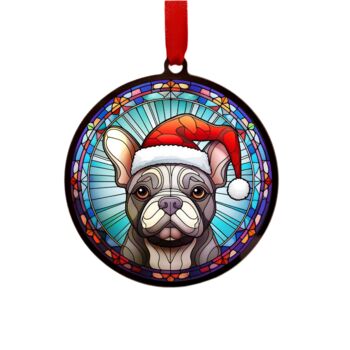 French Bulldog Grey In Santa Hat Suncatcher Decoration, 5 of 6