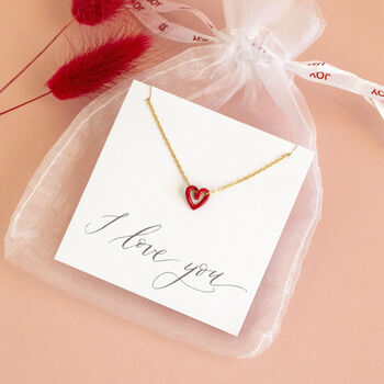 Tiny Red Enamel Floating Heart Necklace, 4 of 7