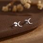 Sterling Silver Tiny Moon Stud Earrings, thumbnail 1 of 10