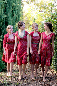 Bespoke Bridesmaid Dresses In Ruby Lace, 2 of 9