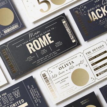 Personalised Rome Gold Foil Boarding Pass Gift Voucher, 8 of 9