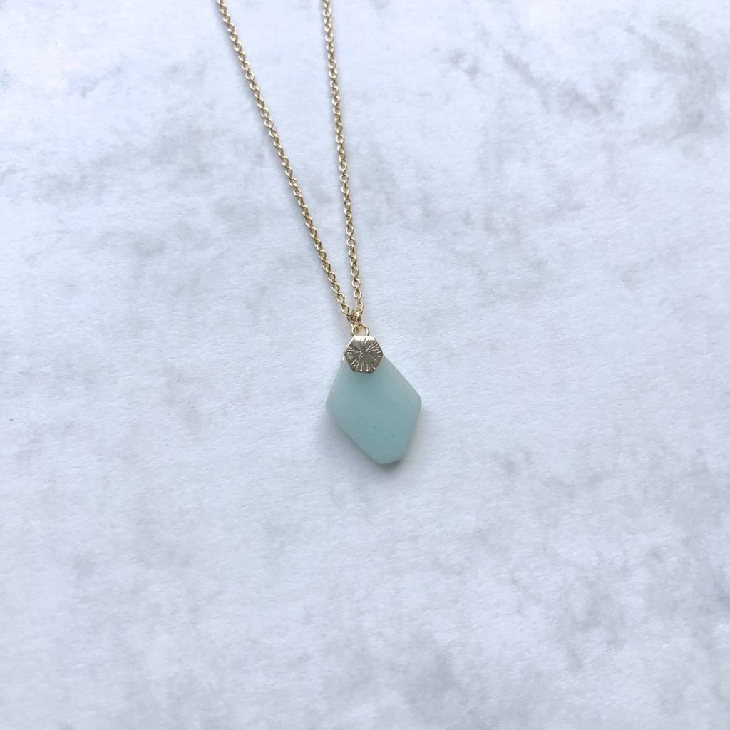 Green Amazonite Gemstone Gold Crystal Necklace