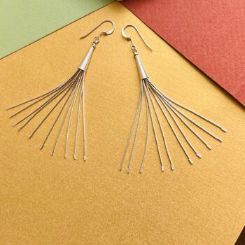 Long Tassel Liquid Silver Sterling Earrings, 7 of 8