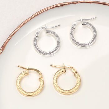 18ct Gold Plated Or Silver Aztec Mini Hoop Earrings, 2 of 6