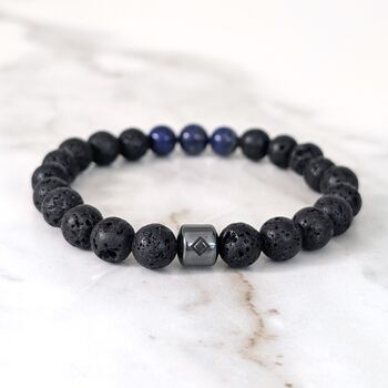 Men's Lapis Lazuli And Lava Bead September Birthstone Bracelet, 6 of 10