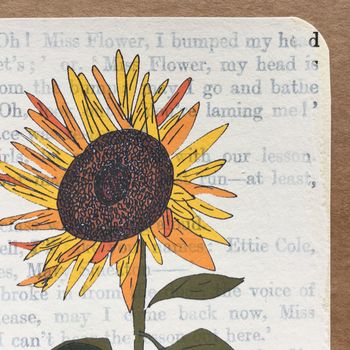 Sunflower On Vintage Book Paper Greeting Card, 2 of 3