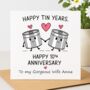 Happy Tin Years – 10th Anniversary Card, thumbnail 2 of 2