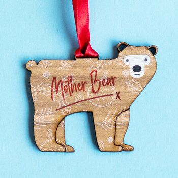 Personalised Walnut Wood Christmas Bear Decoration, 2 of 3