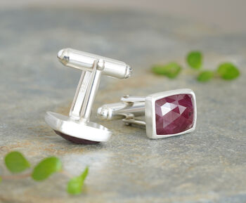 12ct Ruby Cufflinks In Sterling Silver, 2 of 2